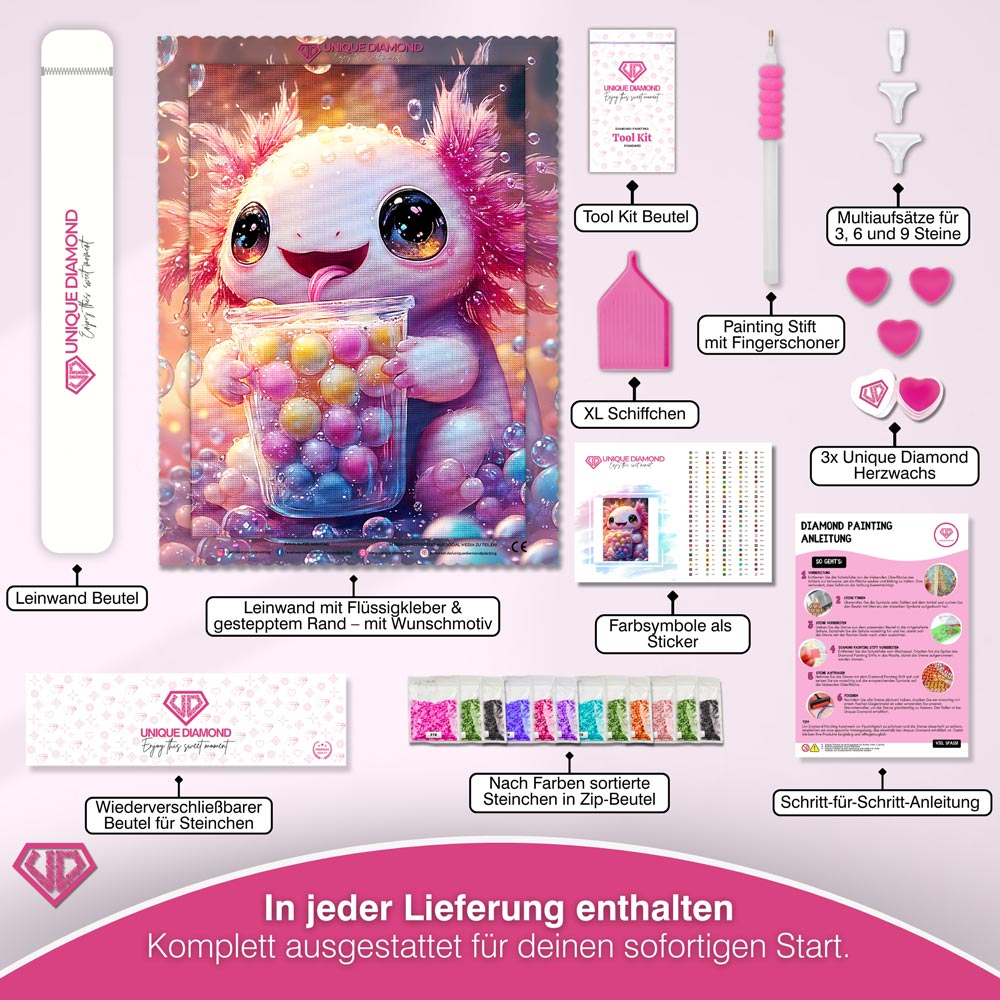 5D Diamond Painting – Der fröhliche Axolotl Unique-Diamond