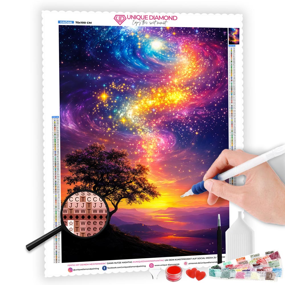 5D Diamond Painting mit AB-Effekt – Der funkelnde Sternenhimmel mit 100 Farben, Unique-Diamond