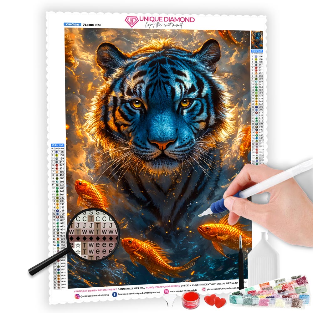 5D Diamond Painting mit AB-Effekt – Der mystische Tiger des Meeres, Unique-Diamond