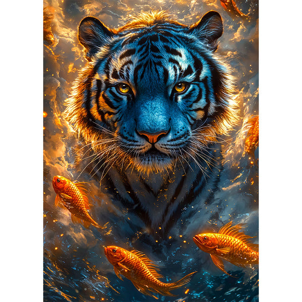 5D Diamond Painting mit AB-Effekt – Der mystische Tiger des Meeres, Unique-Diamond