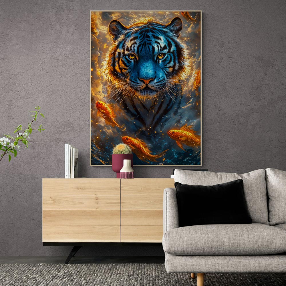 5D Diamond Painting mit AB-Effekt – Der mystische Tiger des Meeres, Unique-Diamond