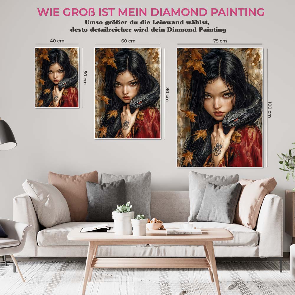 5D Diamond Painting mit AB-Effekt – Die Herbstschlangen-Beschwörerin, Unique-Diamond