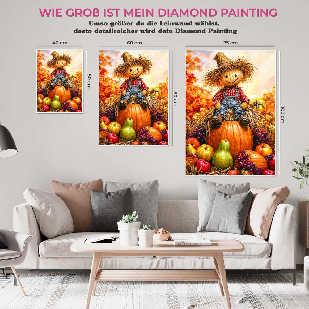 5D Diamond Painting mit AB-Effekt – Die Herbstvogelscheuche mit 100 Farben, Unique-Diamond-