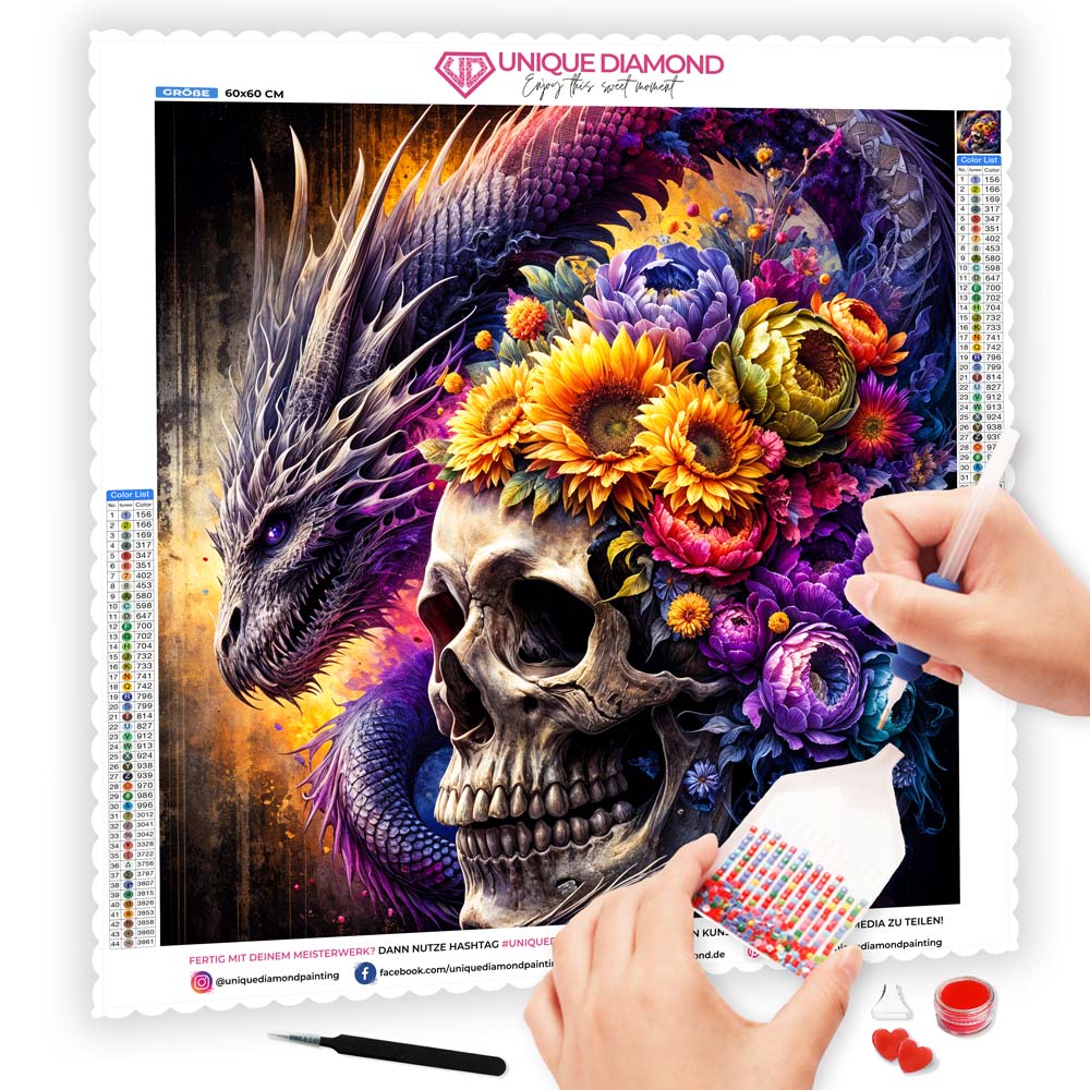 5D Diamond Painting mit AB-Effekt – Drachenblüte, Unique-Diamond