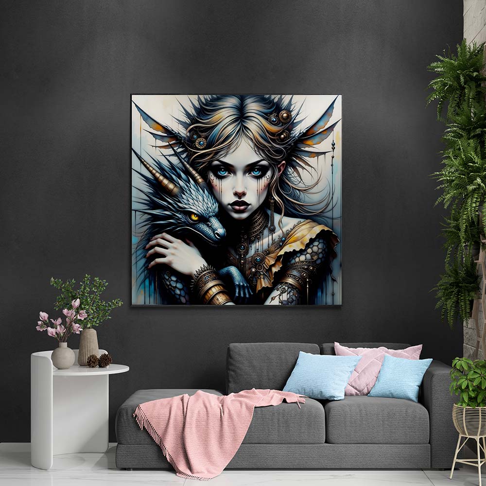 5D Diamond Painting mit AB-Effekt – Drachenkriegerin, Unique-Diamond