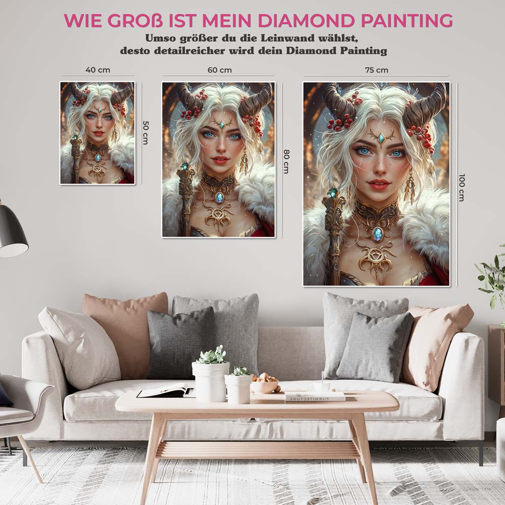 5D Diamond Painting mit AB Effekt – Eiskönigin der Magie, Unique-Diamond