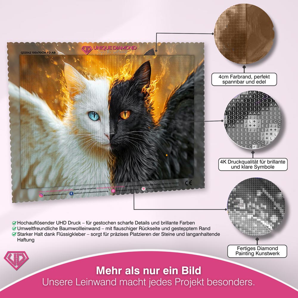 5D Diamond Painting – Engel und Dämon: Die zwei Seiten der Katze Unique-Diamond