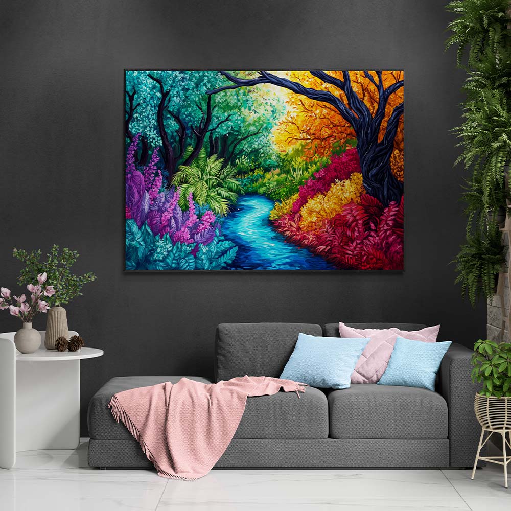 5D Diamond Painting mit AB-Effekt – Fantastischer Wald der vier Jahreszeiten mit 100 Farben, Unique-Diamond