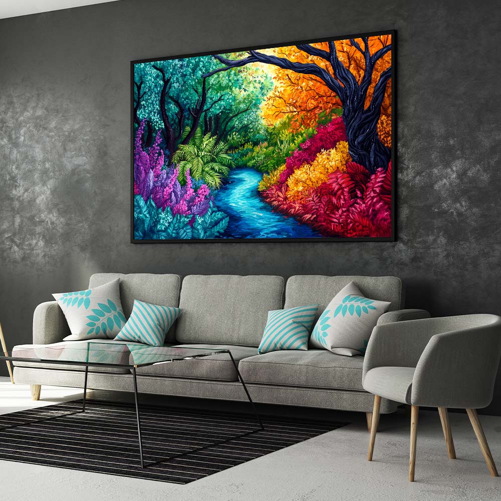 5D Diamond Painting mit AB-Effekt – Fantastischer Wald der vier Jahreszeiten mit 100 Farben, Unique-Diamond