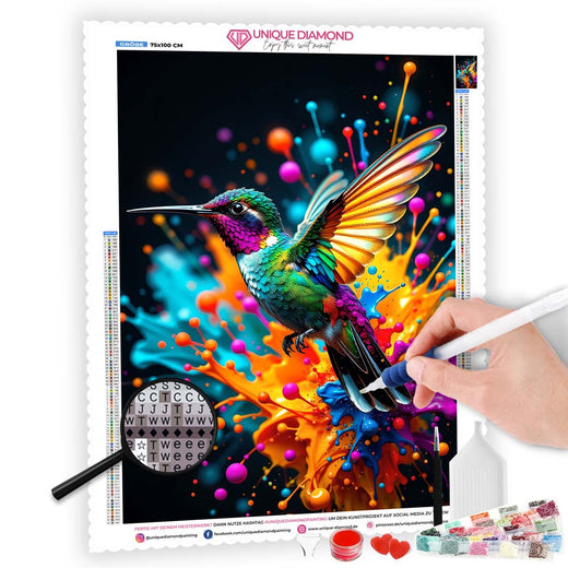 5D Diamond Painting mit AB-Effekt – Farbenspiel des Kolibris mit 100 Farben, Unique-Diamond