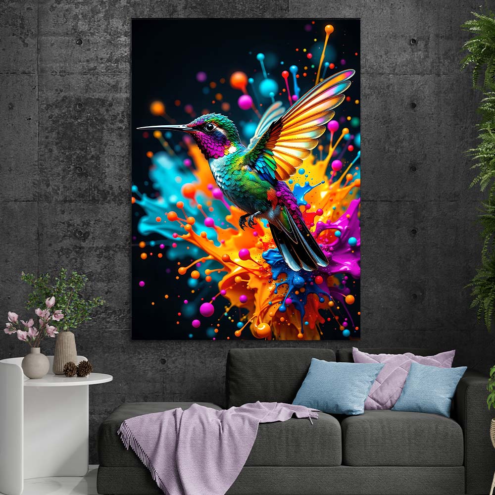 5D Diamond Painting mit AB-Effekt – Farbenspiel des Kolibris mit 100 Farben, Unique-Diamond