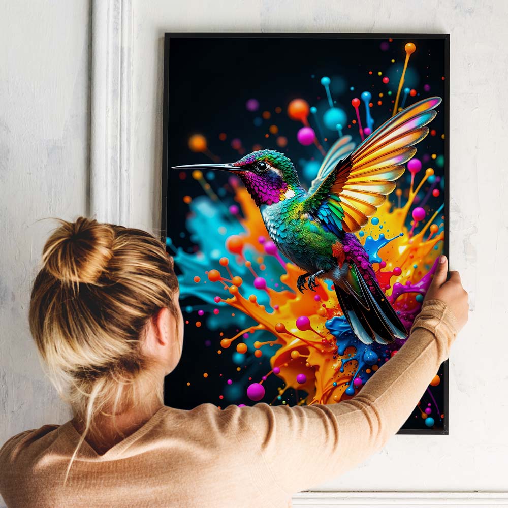 5D Diamond Painting mit AB-Effekt – Farbenspiel des Kolibris mit 100 Farben, Unique-Diamond