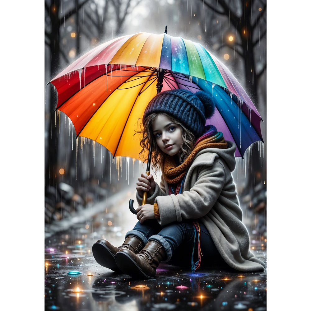 5D Diamond Painting mit AB-Effekt – Farbenzauber im Regen, Unique-Diamond