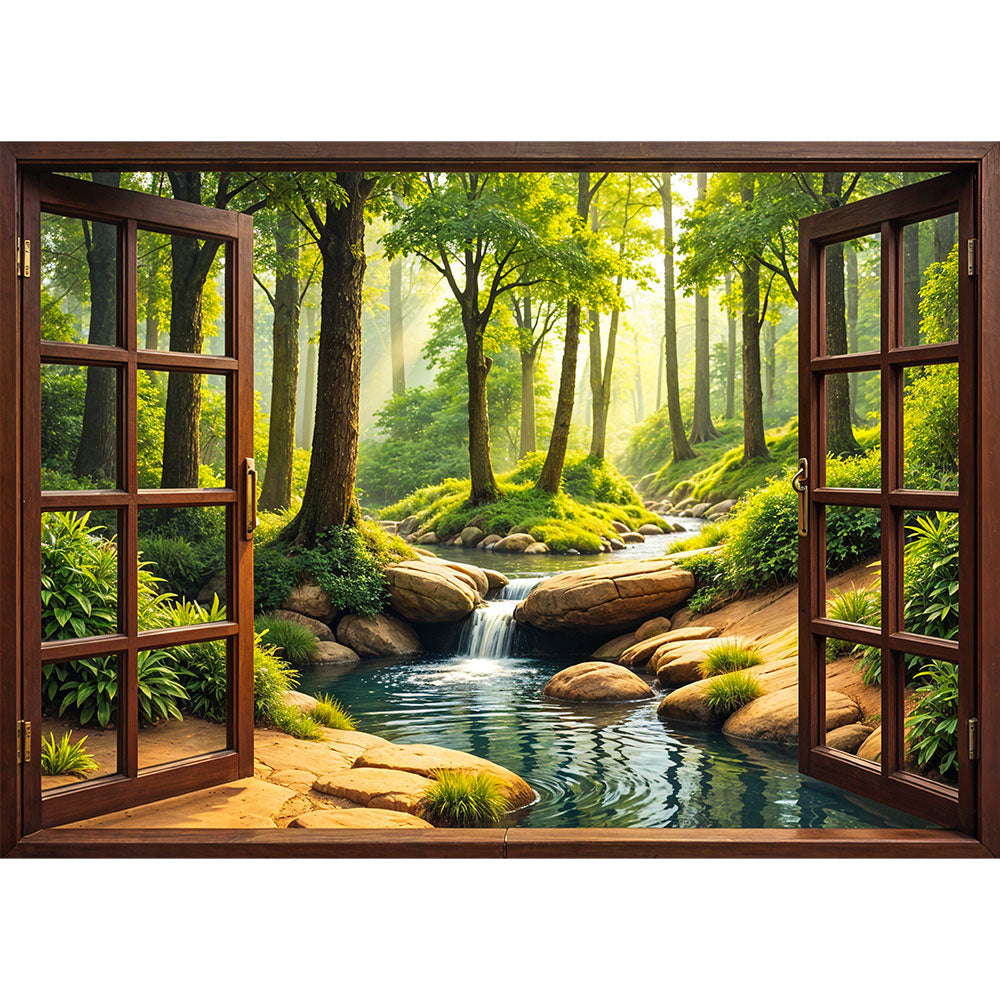 5D Diamond Painting mit AB-Effekt – Fenster zur Natur mit 100 Farben, Unique-Diamond