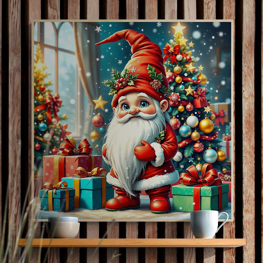 5D Diamond Painting mit AB-Effekt – Fröhlicher Weihnachtswichtel, Unique-Diamond