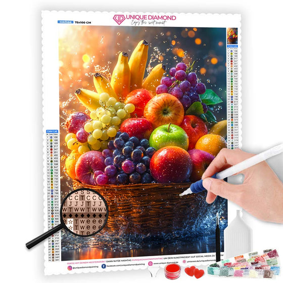 5D Diamond Painting mit AB-Effekt – Früchtepracht mit 100 Farben, Unique-Diamond