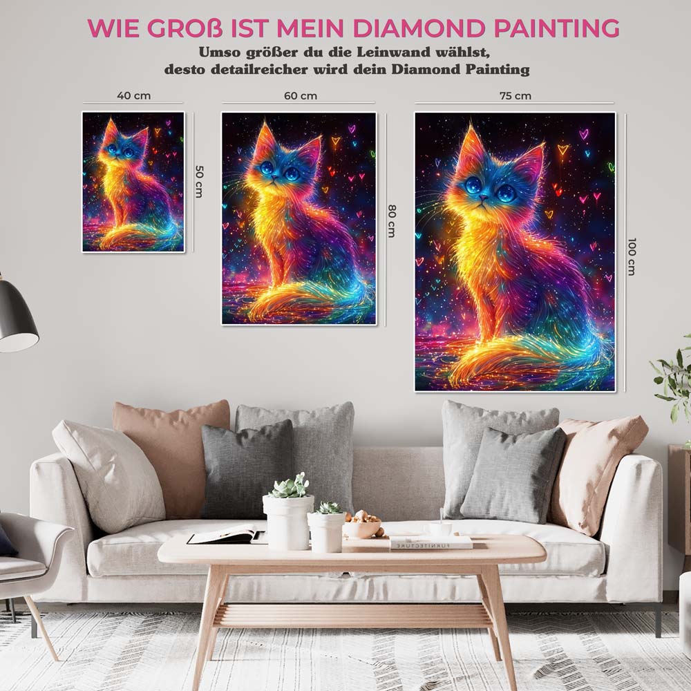 5D Diamond Painting mit AB-Effekt – Funkelnde Katzenmagie mit 100 Farben, Unique-Diamond