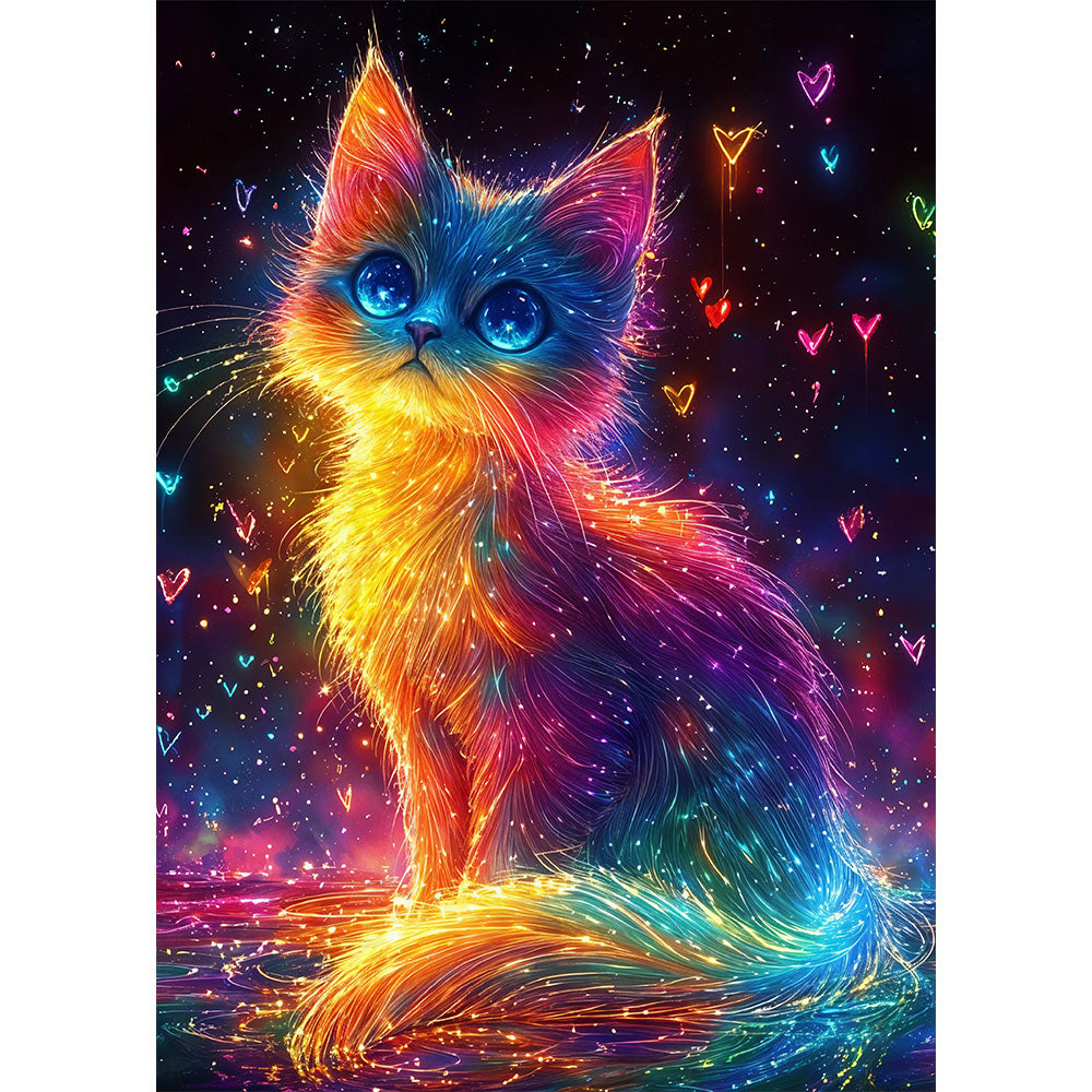 5D Diamond Painting mit AB-Effekt – Funkelnde Katzenmagie mit 100 Farben, Unique-Diamond