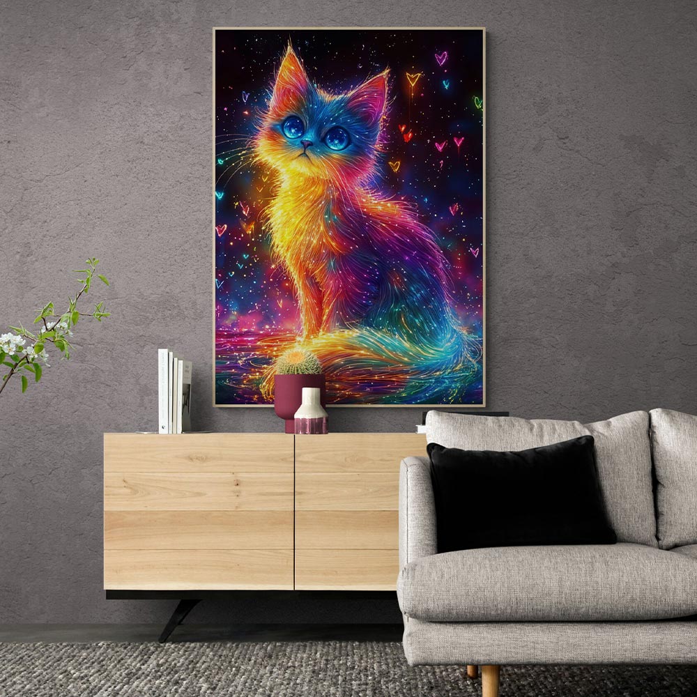 5D Diamond Painting mit AB-Effekt – Funkelnde Katzenmagie mit 100 Farben, Unique-Diamond