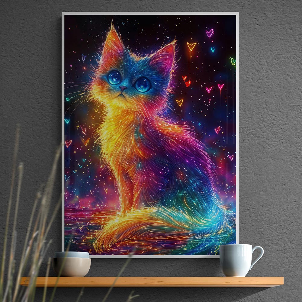 5D Diamond Painting mit AB-Effekt – Funkelnde Katzenmagie mit 100 Farben, Unique-Diamond