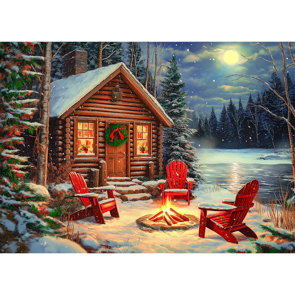 5D Diamond Painting mit AB-Effekt – Gemütliche Winterhütte, Unique-Diamond