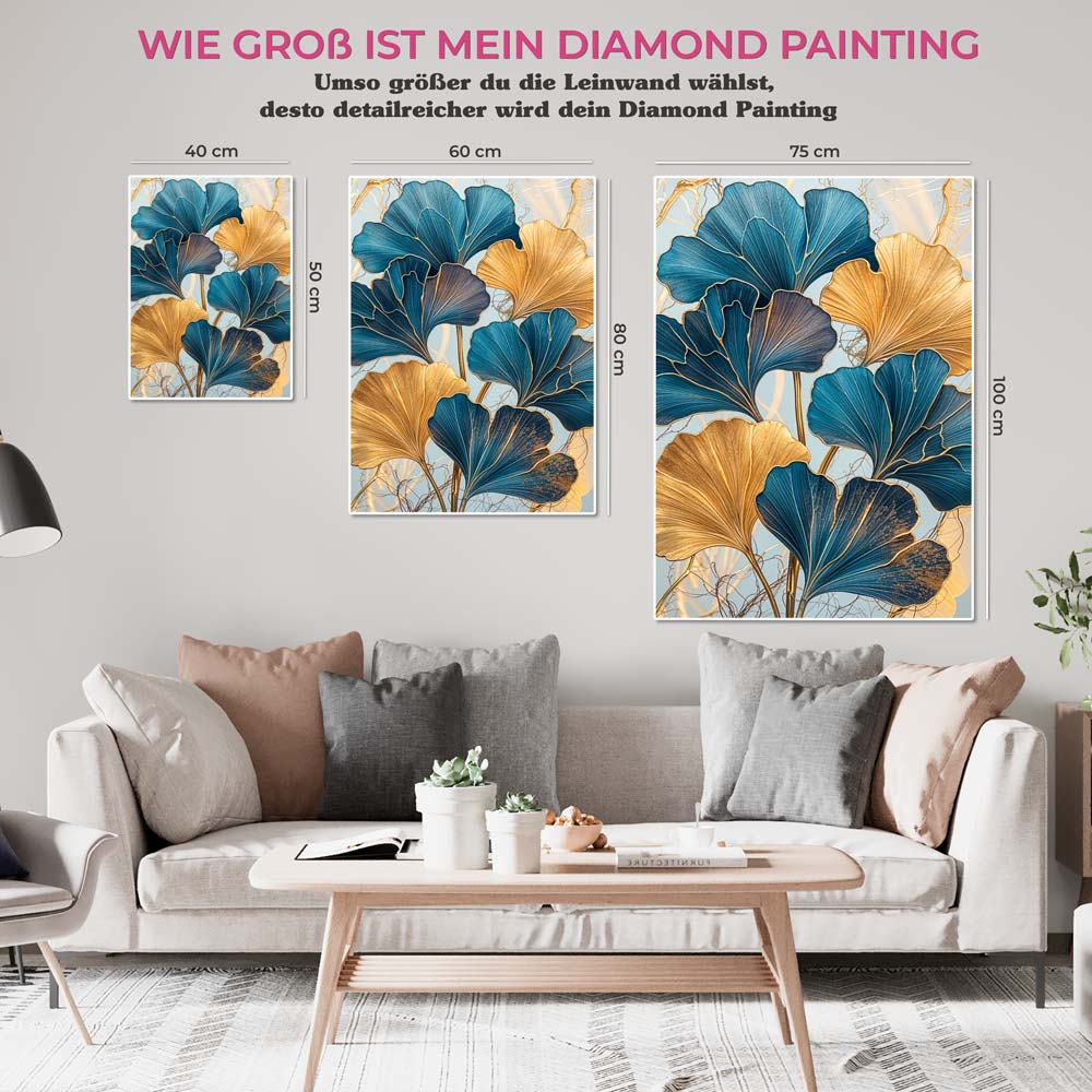 5D Diamond Painting mit AB Effekt – Ginkgo-Blätter, Unique-Diamond