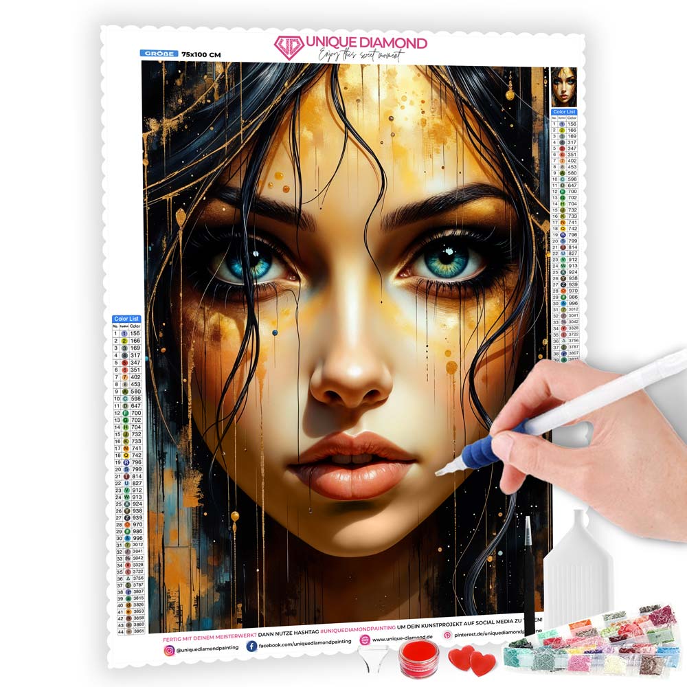 5D Diamond Painting mit AB-Effekt – Goldene Vision, Unique-Diamond