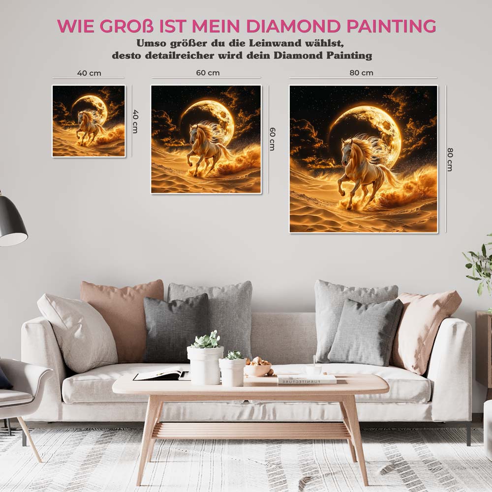 5D Diamond Painting mit AB-Effekt – Goldenes Wüstenpferd, Unique-Diamond