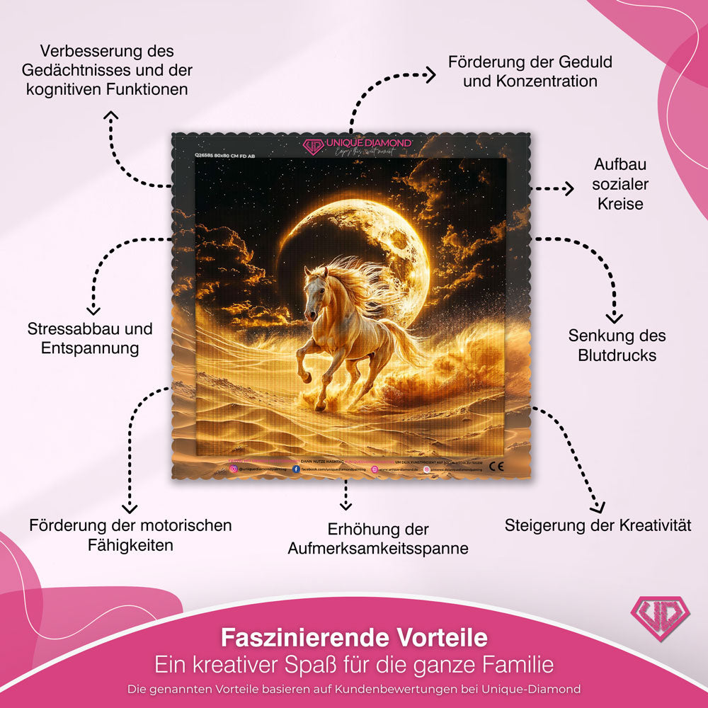 5D Diamond Painting – Goldenes Wüstenpferd Unique-Diamond