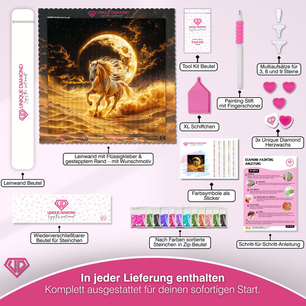 5D Diamond Painting – Goldenes Wüstenpferd, Unique-Diamond