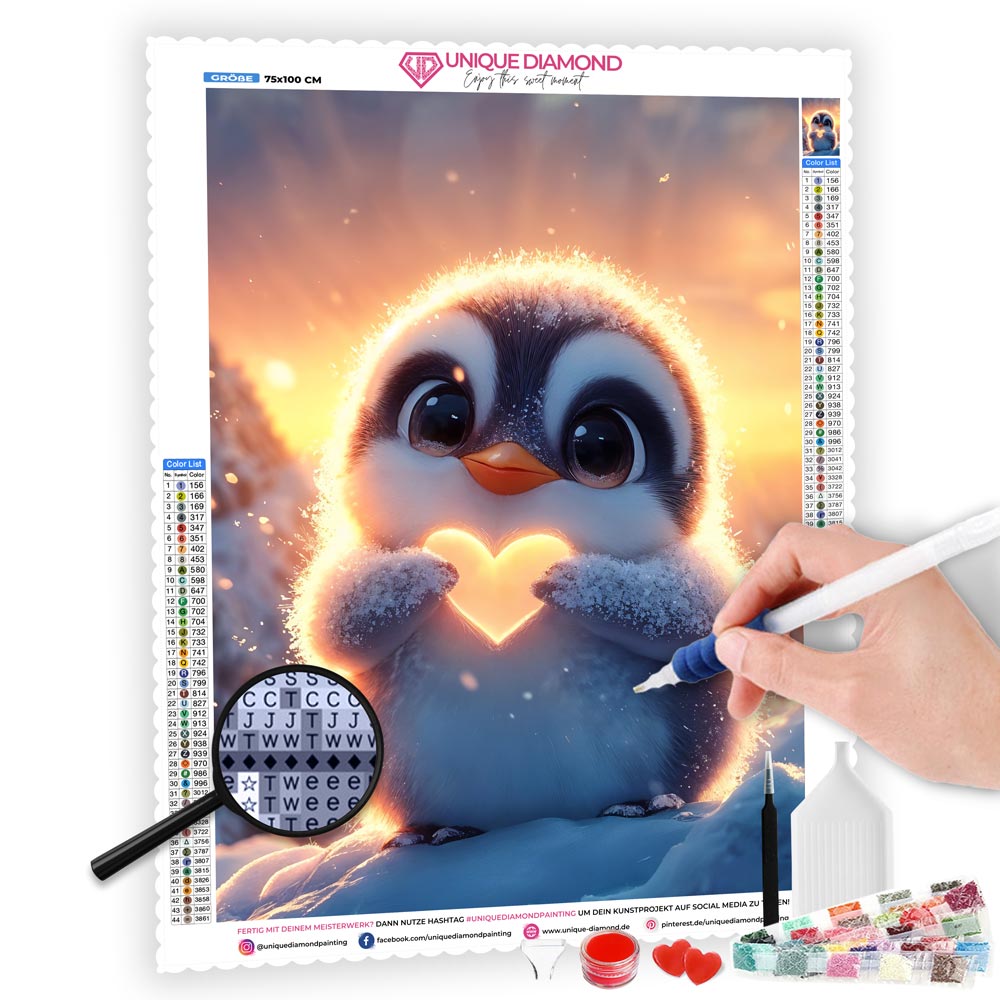 5D Diamond Painting mit AB Effekt – Herz des Pinguins, Unique-Diamond