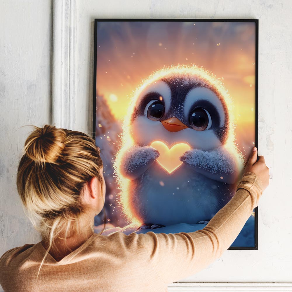 5D Diamond Painting mit AB Effekt – Herz des Pinguins, Unique-Diamond