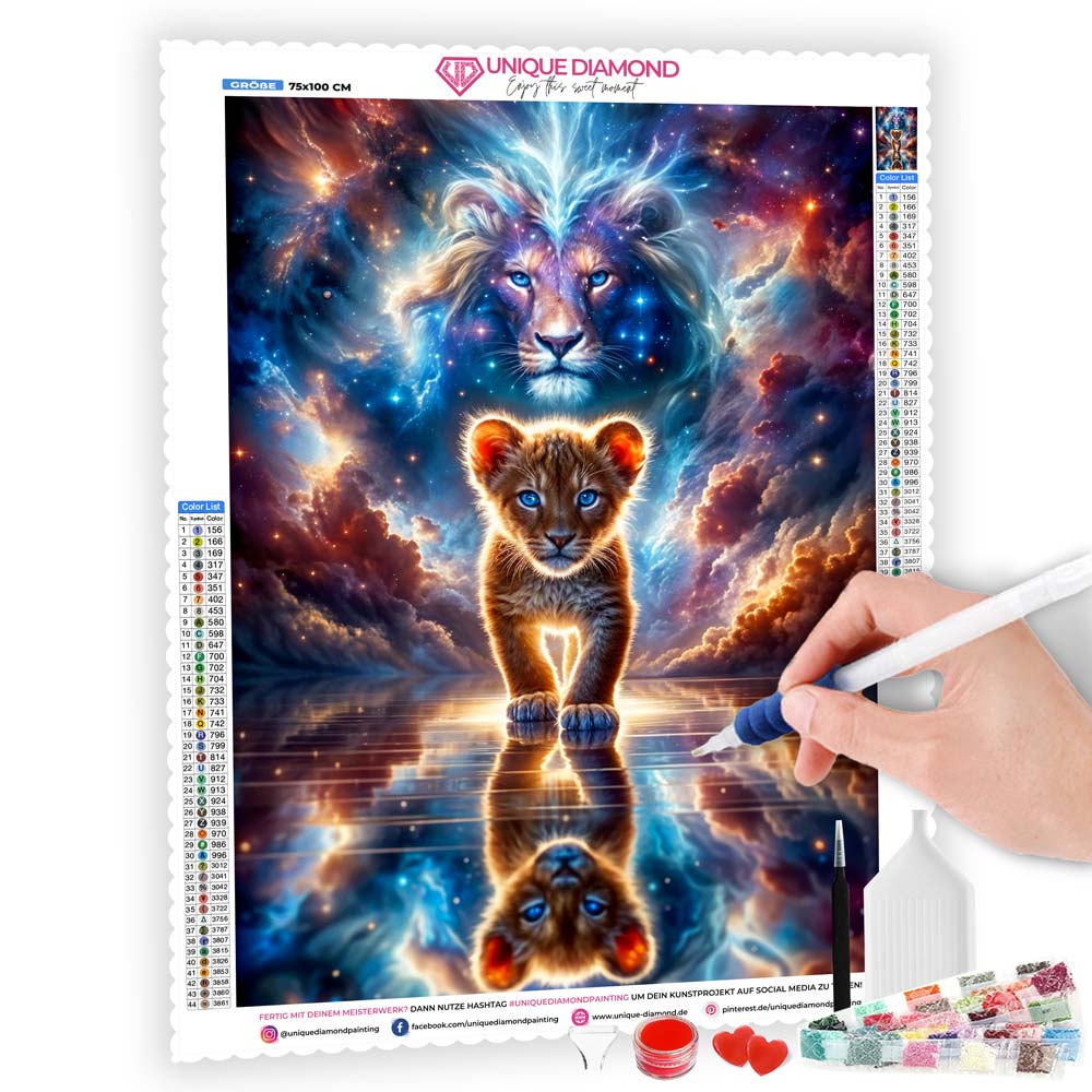 5D Diamond Painting mit AB-Effekt – Himmlischer Löwenmut, Unique-Diamond