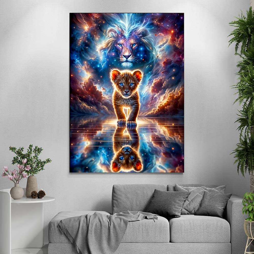 5D Diamond Painting mit AB-Effekt – Himmlischer Löwenmut, Unique-Diamond