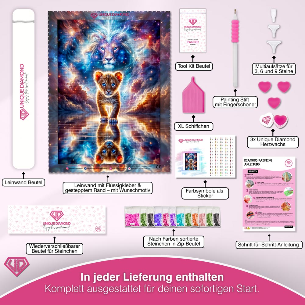 5D Diamond Painting – Himmlischer Löwenmut Unique-Diamond