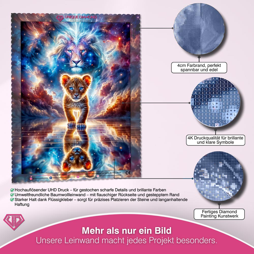 5D Diamond Painting – Himmlischer Löwenmut Unique-Diamond