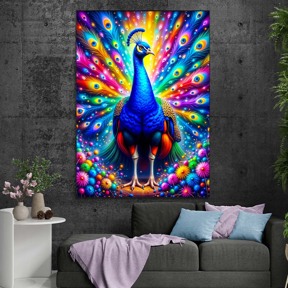 5D Diamond Painting mit AB-Effekt – Königlicher Pfau mit 100 Farben, Unique-Diamond