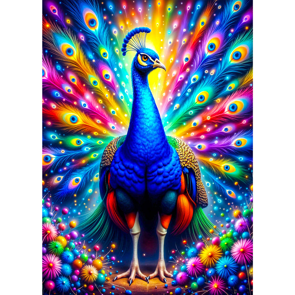 5D Diamond Painting mit AB-Effekt – Königlicher Pfau mit 100 Farben, Unique-Diamond