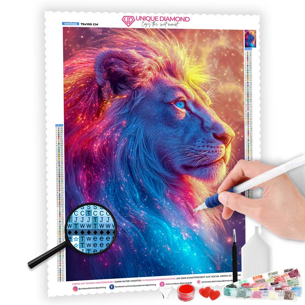 5D Diamond Painting mit AB-Effekt – Königlicher Sternenlöwe mit 100 Farben, Unique-Diamond