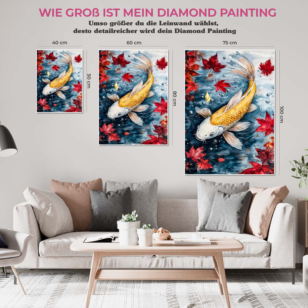 5D Diamond Painting mit AB Effekt – Koi-Fisch und Herbstblätter, Unique-Diamond