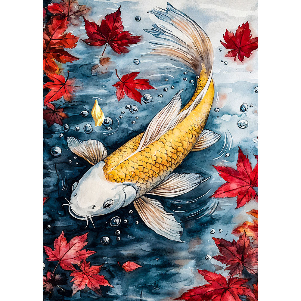 5D Diamond Painting mit AB Effekt – Koi-Fisch und Herbstblätter, Unique-Diamond