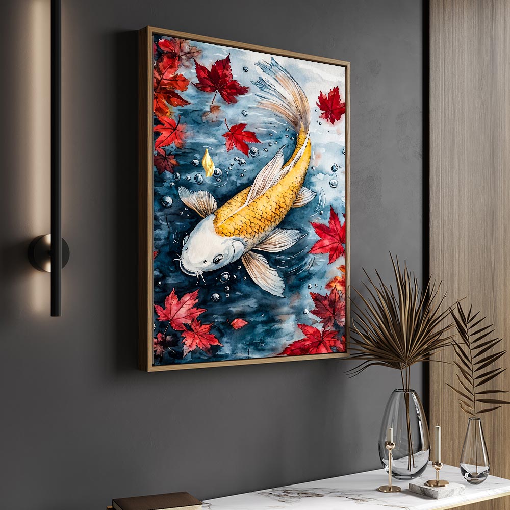 5D Diamond Painting mit AB Effekt – Koi-Fisch und Herbstblätter, Unique-Diamond