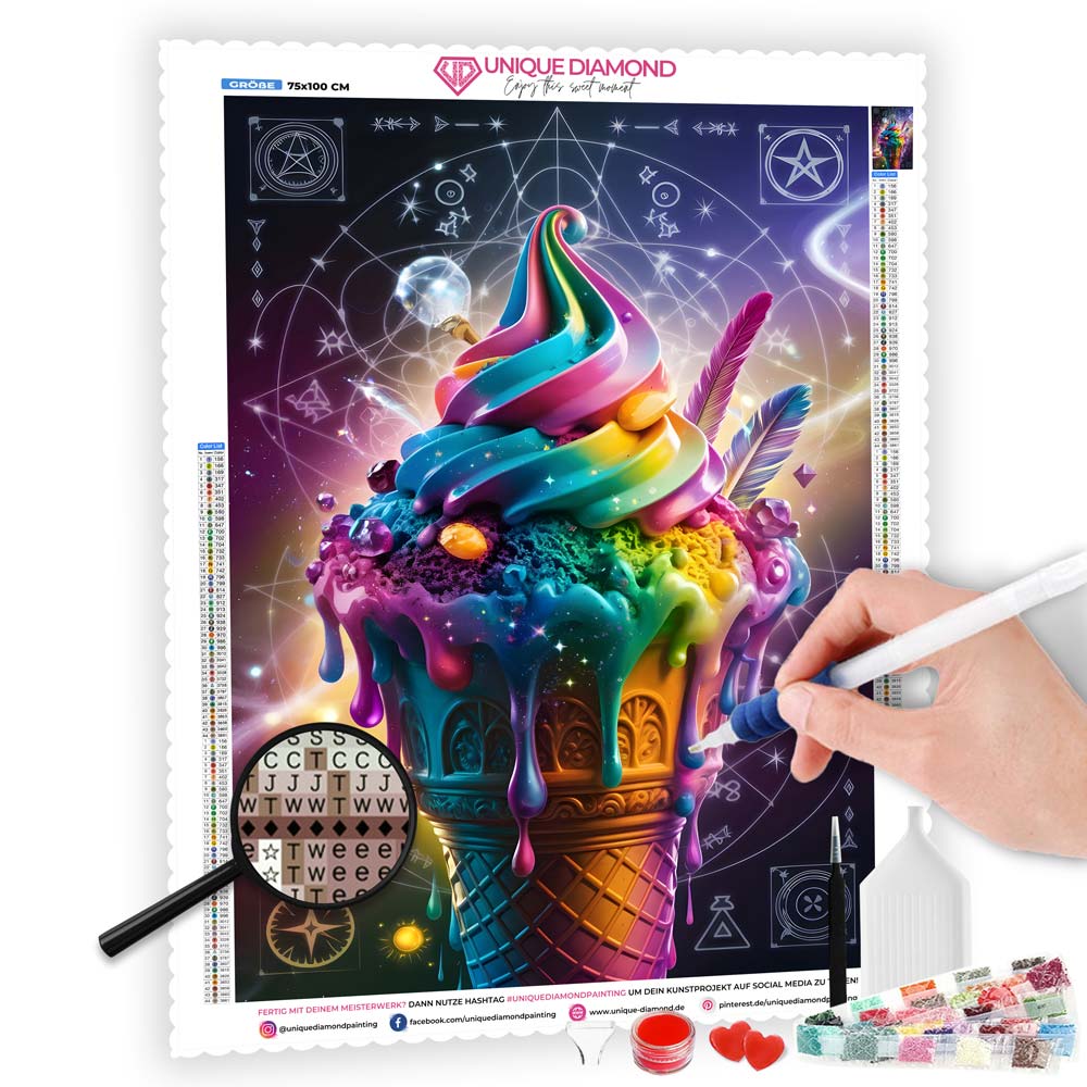 5D Diamond Painting mit AB-Effekt – Kosmische Eiscreme mit 100 Farben, Unique-Diamond