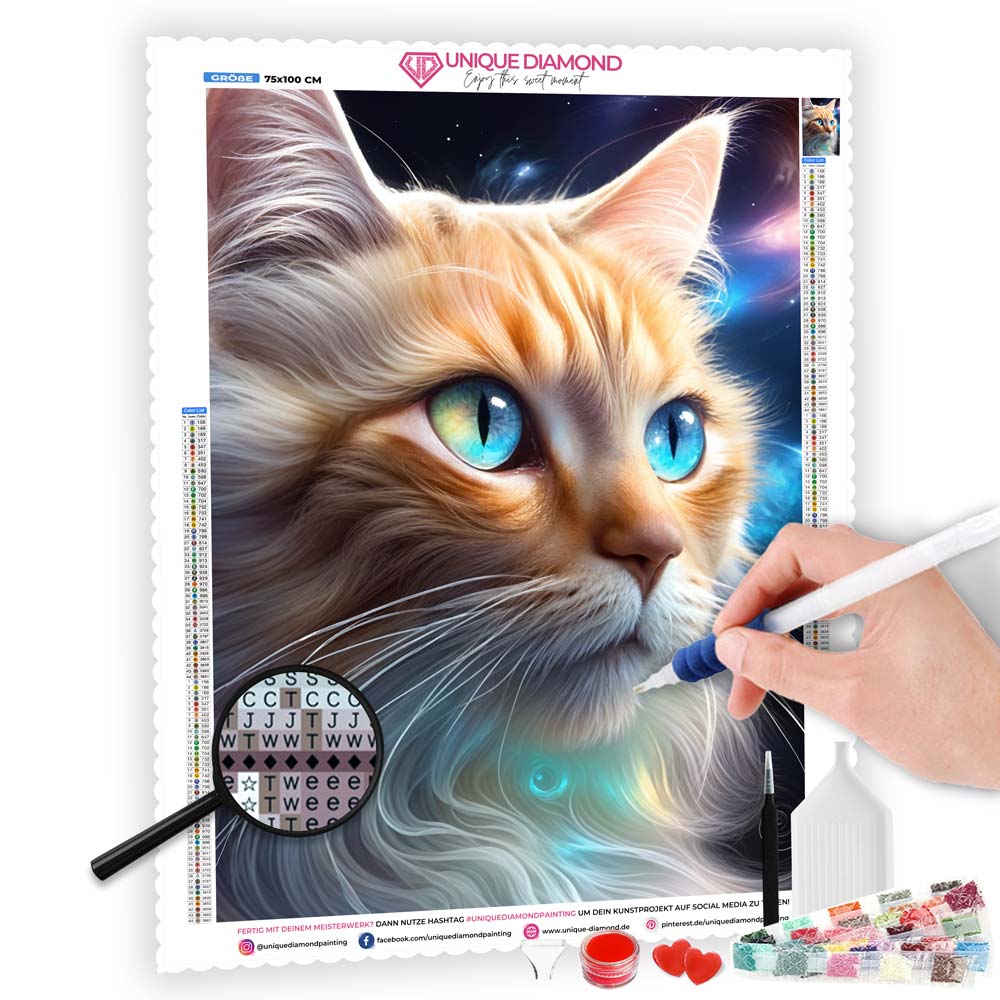 5D Diamond Painting mit AB-Effekt – Lunas galaktischer Blick mit 100 Farben, Unique-Diamond