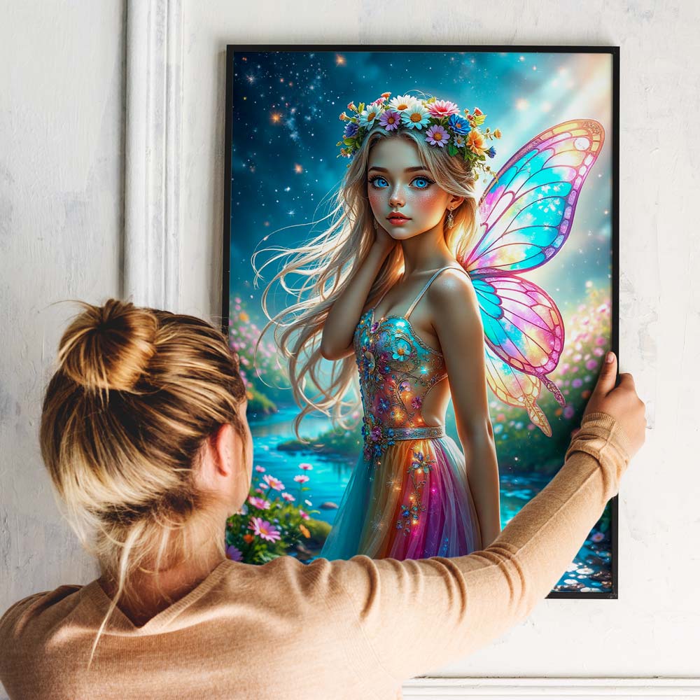 5D Diamond Painting mit AB-Effekt – Magische Blumenfee mit 100 Farben, Unique-Diamond