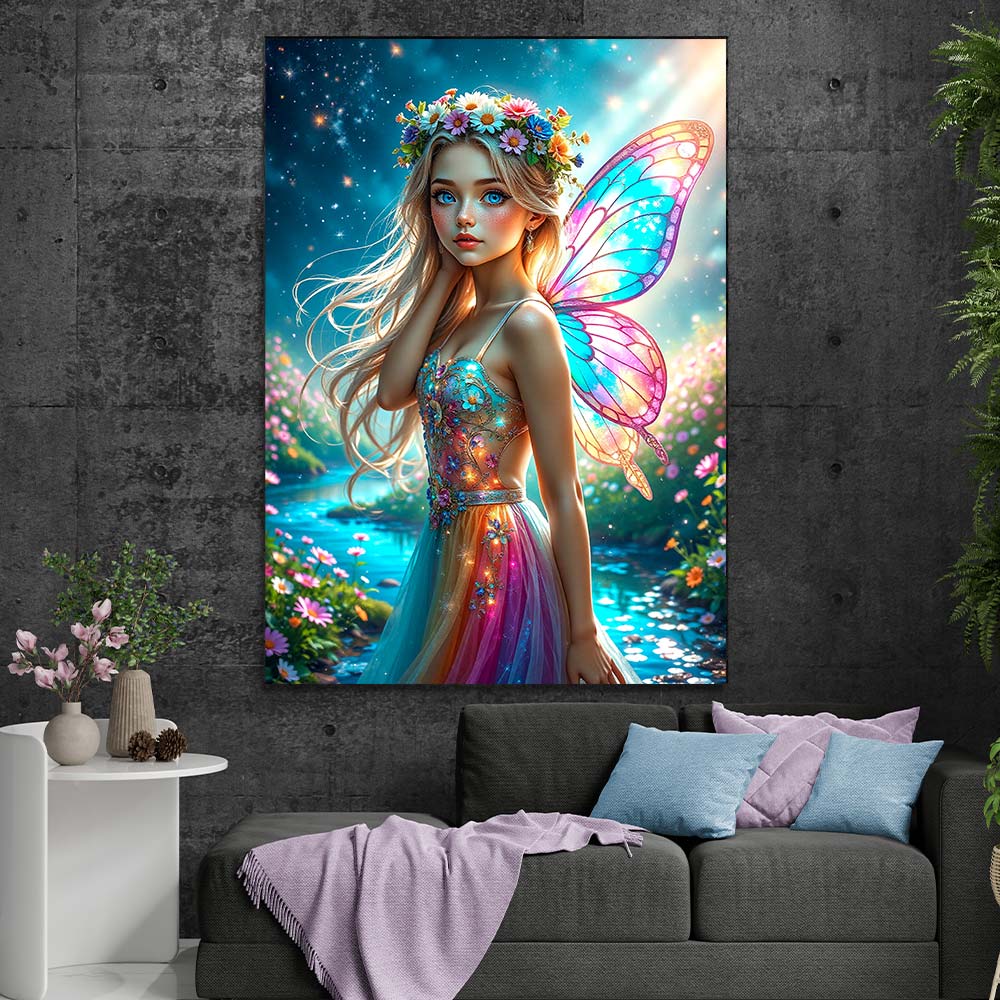 5D Diamond Painting mit AB-Effekt – Magische Blumenfee mit 100 Farben, Unique-Diamond