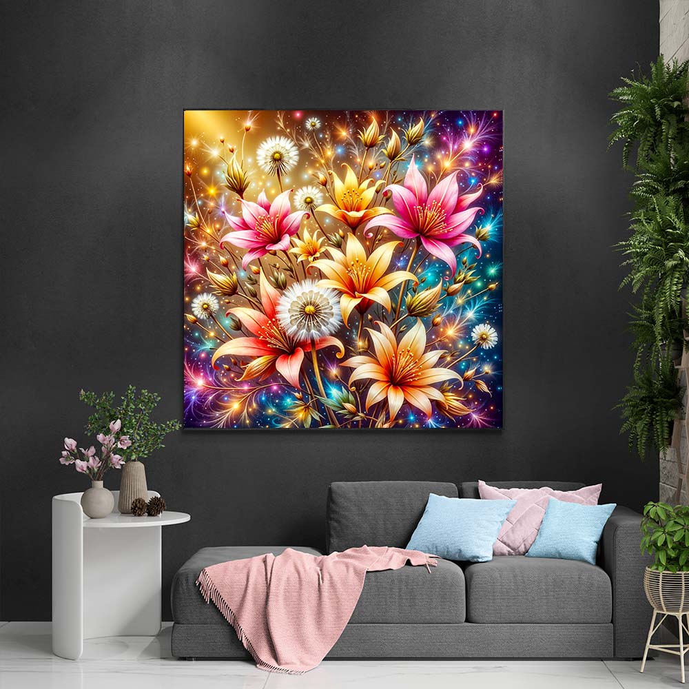 5D Diamond Painting mit AB-Effekt – Magischer Blumenzauber mit 100 Farben, Unique-Diamond