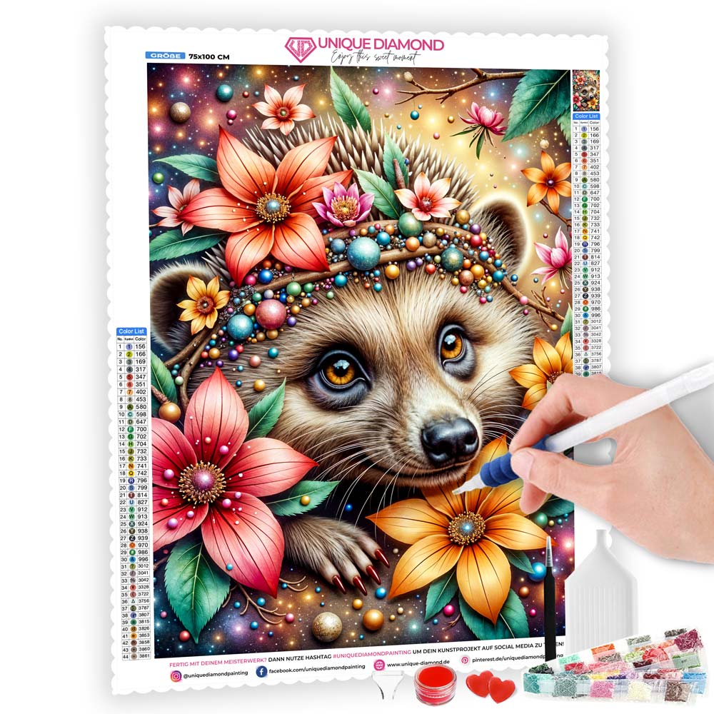 5D Diamond Painting mit AB-Effekt – Magischer Igel, Unique-Diamone