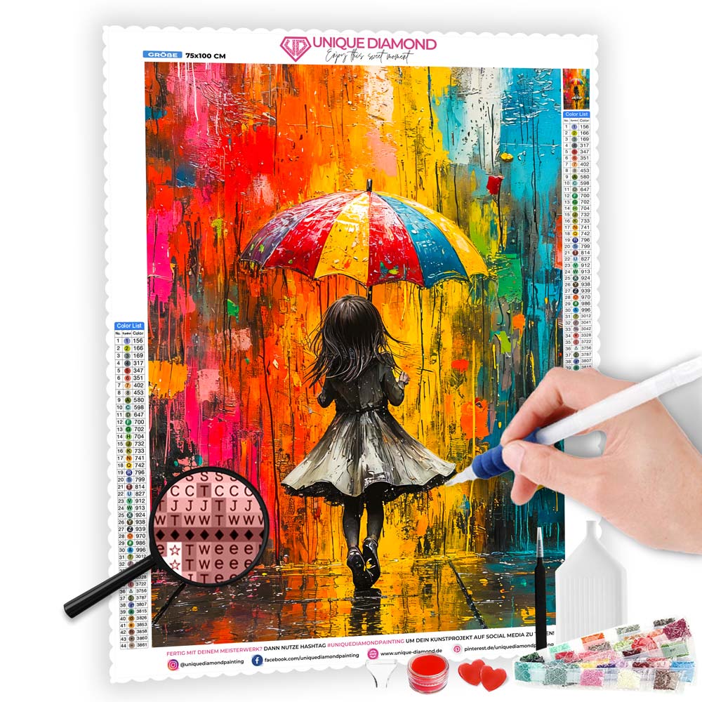 5D Diamond Painting mit AB-Effekt – Mila im Farbenspiel mit 100 Farben, Unique-Diamond