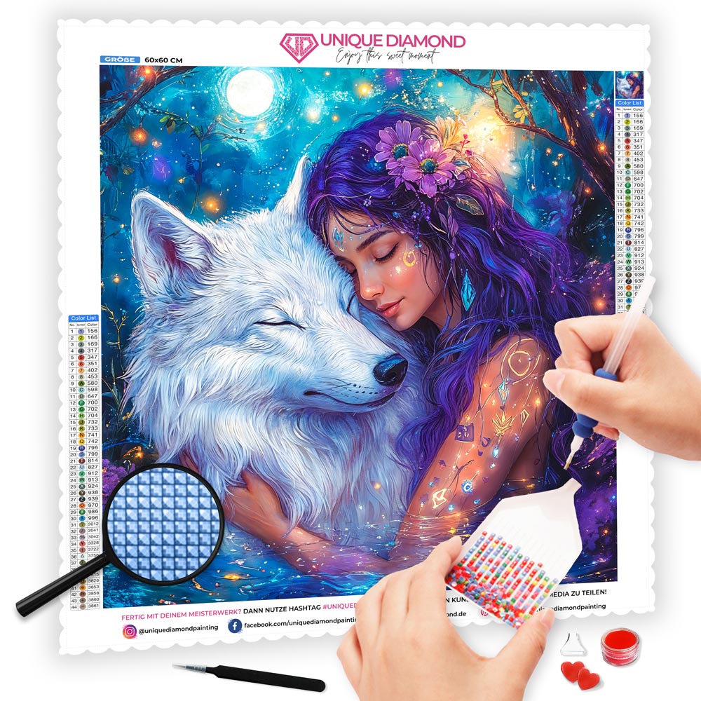 5D Diamond Painting mit AB Effekt – Mondlicht Freunde mit 100 Farben, Unique-Diamond